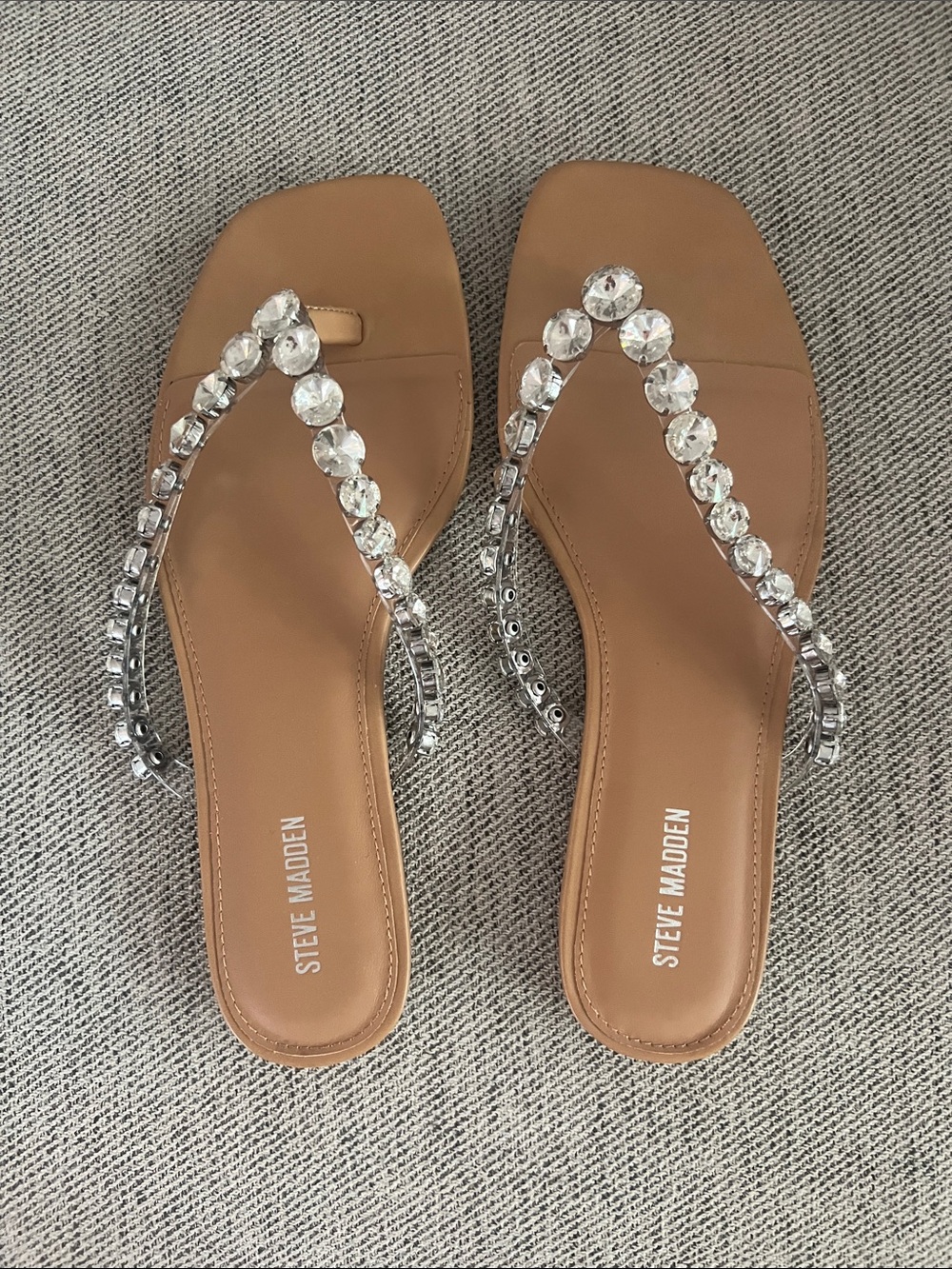 Steve Madden Tan Jeweled Thong Sandals